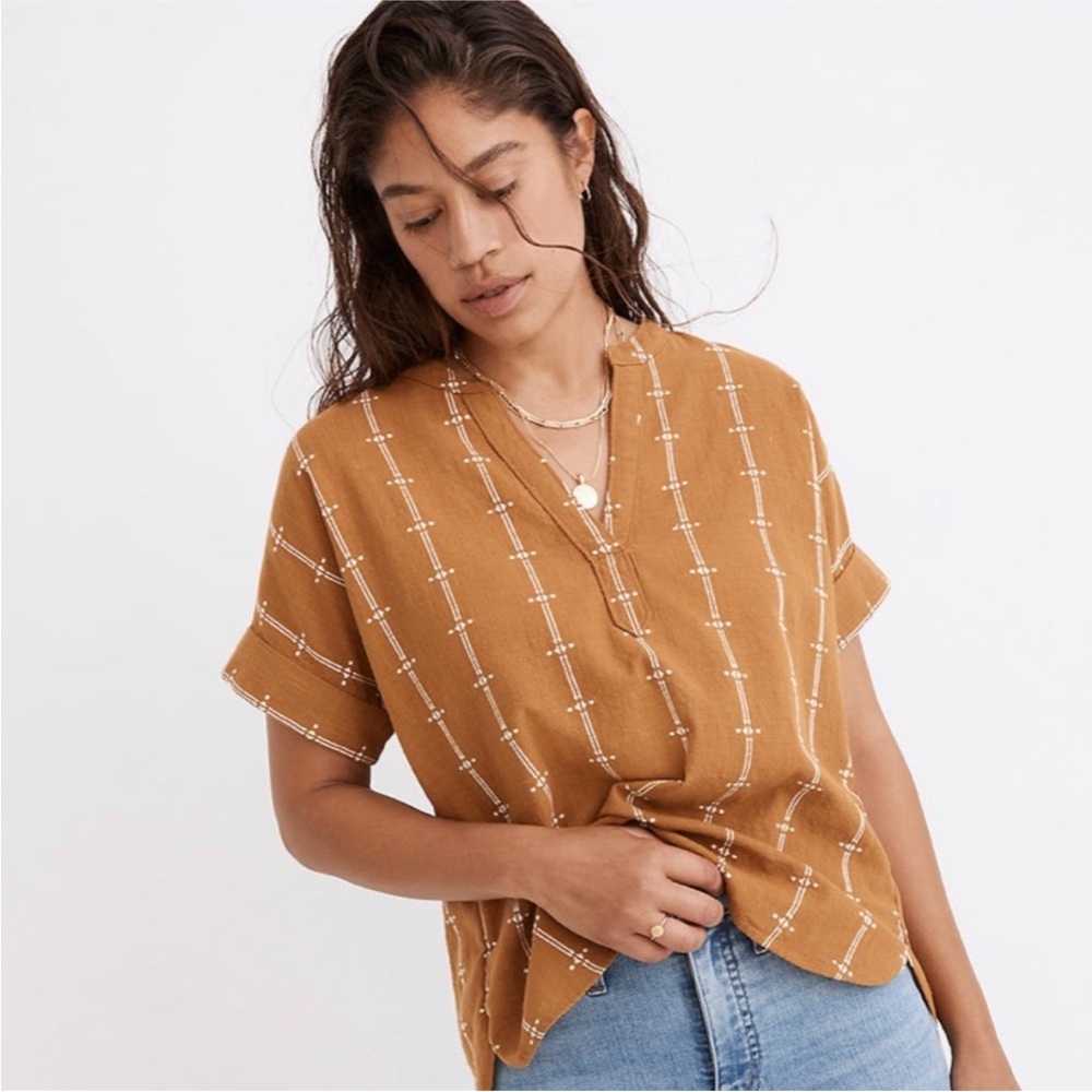 Madewell Lakeline Popover Top in Jacquard Stripe